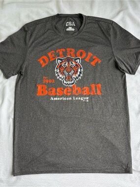 Detroit Tigers MLB Baseball Team Logo Gray T-Shirt Throwback Design Men’s Medium